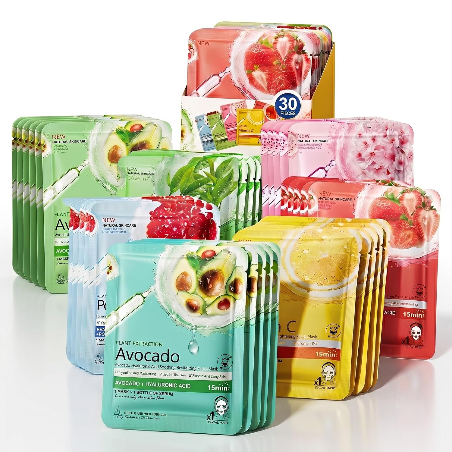 30-Piece Hydrating Face Masks Bulk, Sheet Masks for Skincare