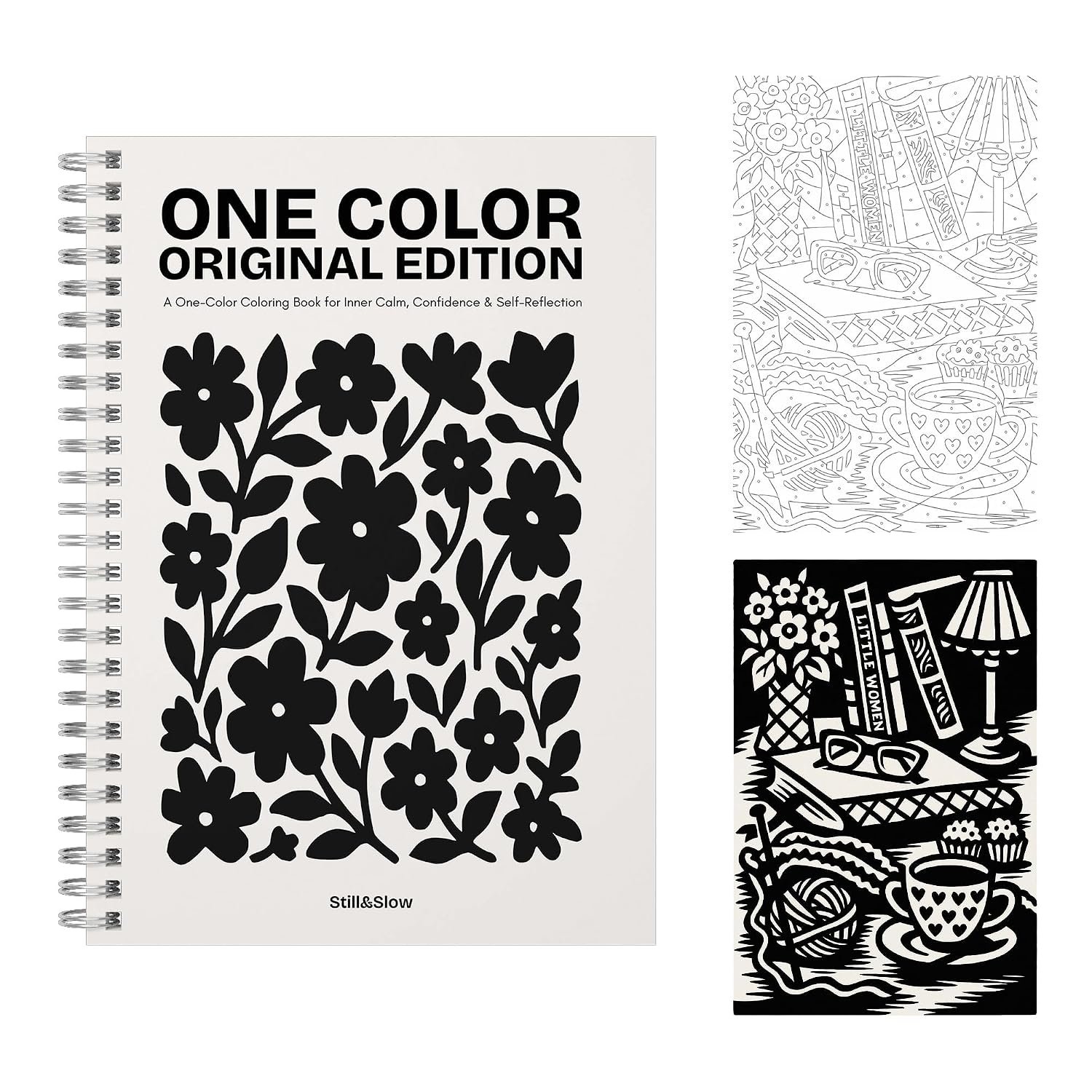 Still & Slow – Monochrome Coloring Book for Adults – 35 Mindful Illustrations for Stress & Anxiety Relief – One-Pen Ritual, Calm Prompts, Thick Paper (One Color Coloring Book)