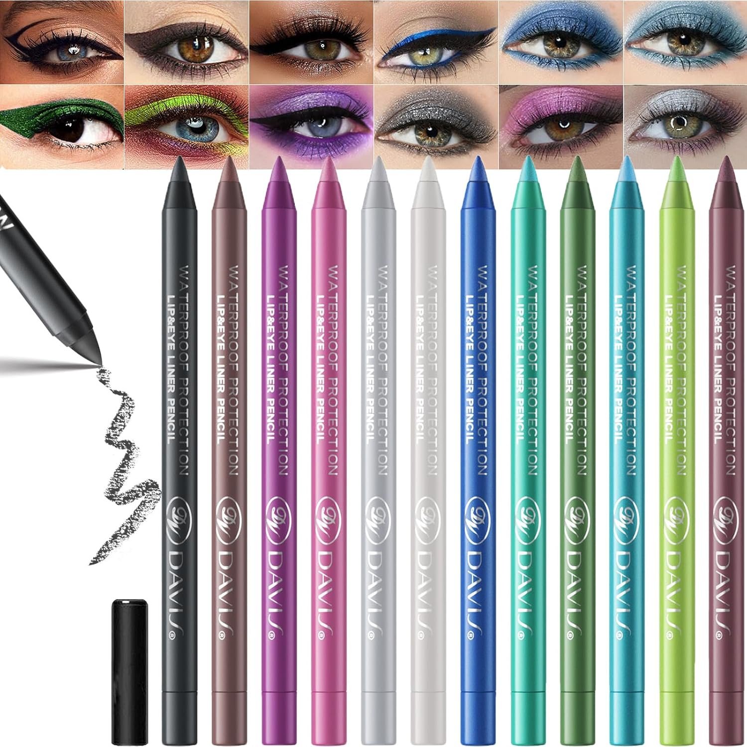 12 Color Gel Eyeliner Pencils Waterproof Long Wear With Sharpener