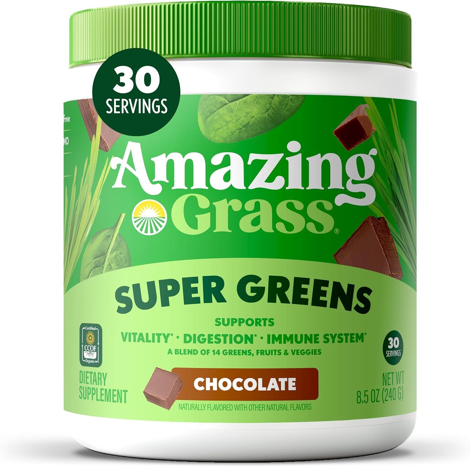Amazing Grass Super Greens Powder Chocolate, 30 Servings, 8.5 oz