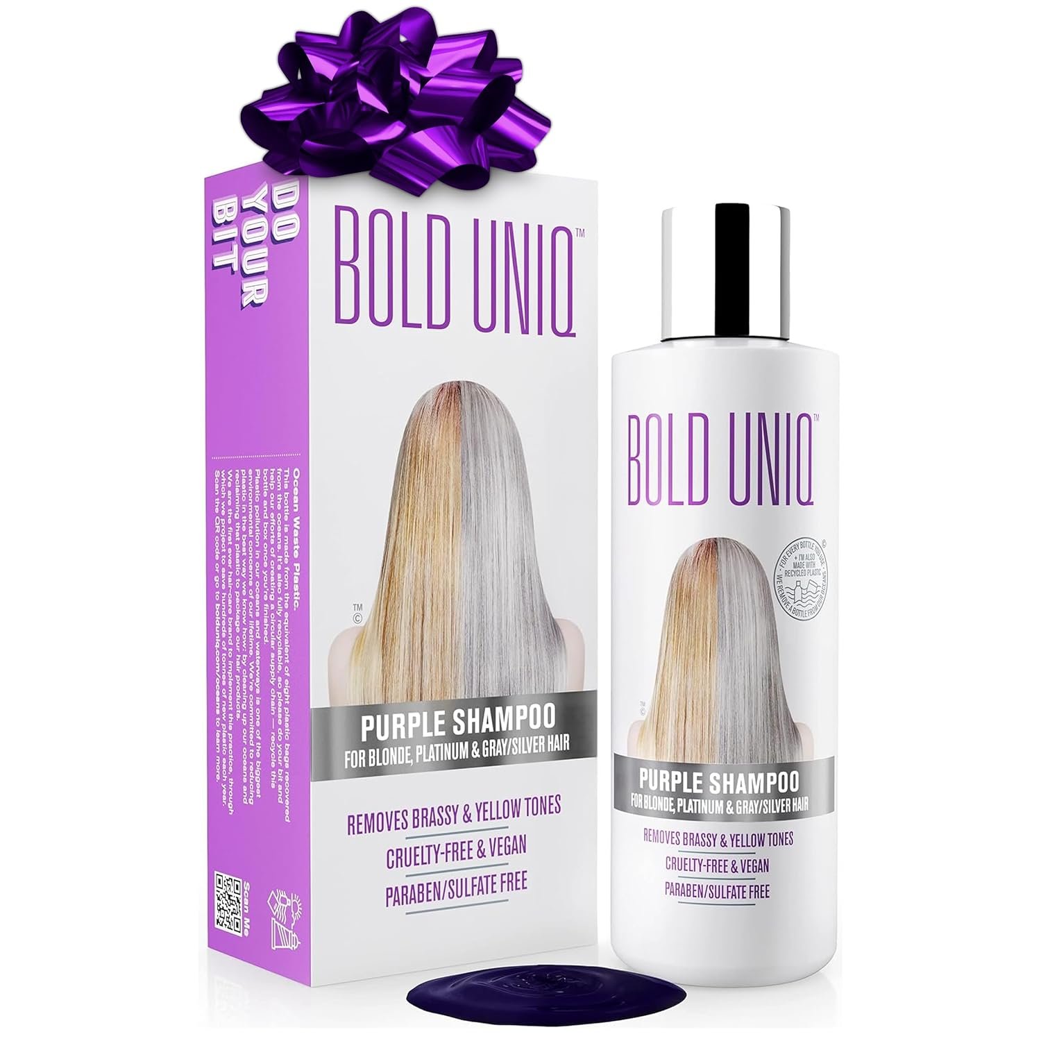 Bold Uniq Purple Shampoo – Remove Yellow Tones & Condition Damaged Hair – For Blonde, Silver or Grey Hair – Paraben & Sulfate Free, Vegan – 8 fl oz