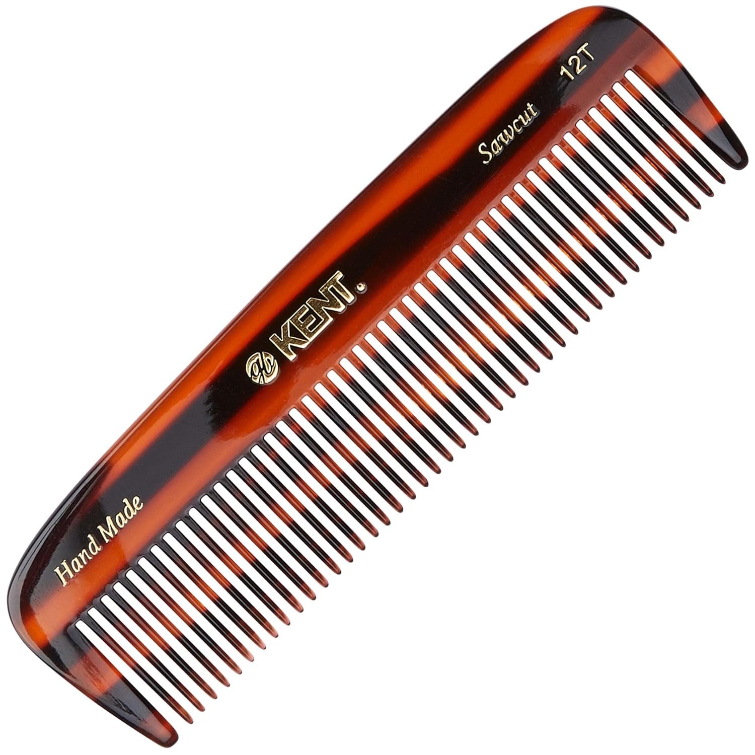 Kent 12T Wide Tooth Detangling Comb – Handmade Pocket Comb for Thick, Curly, and Wavy Hair, Large Tooth for Grooming Hair, Beard, and Mustache – Saw-Cut and Hand Polished