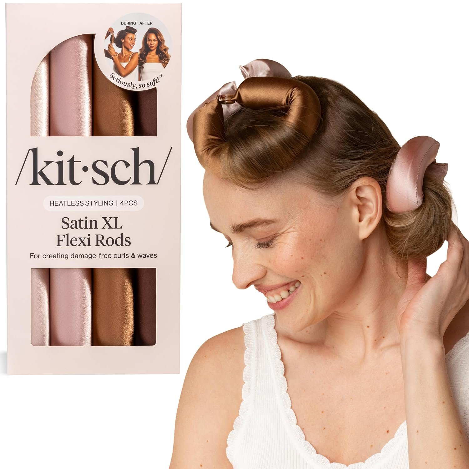Kitsch Satin Flexi Rods, Heatless Curling Rod – 4pcs, Rosewood
