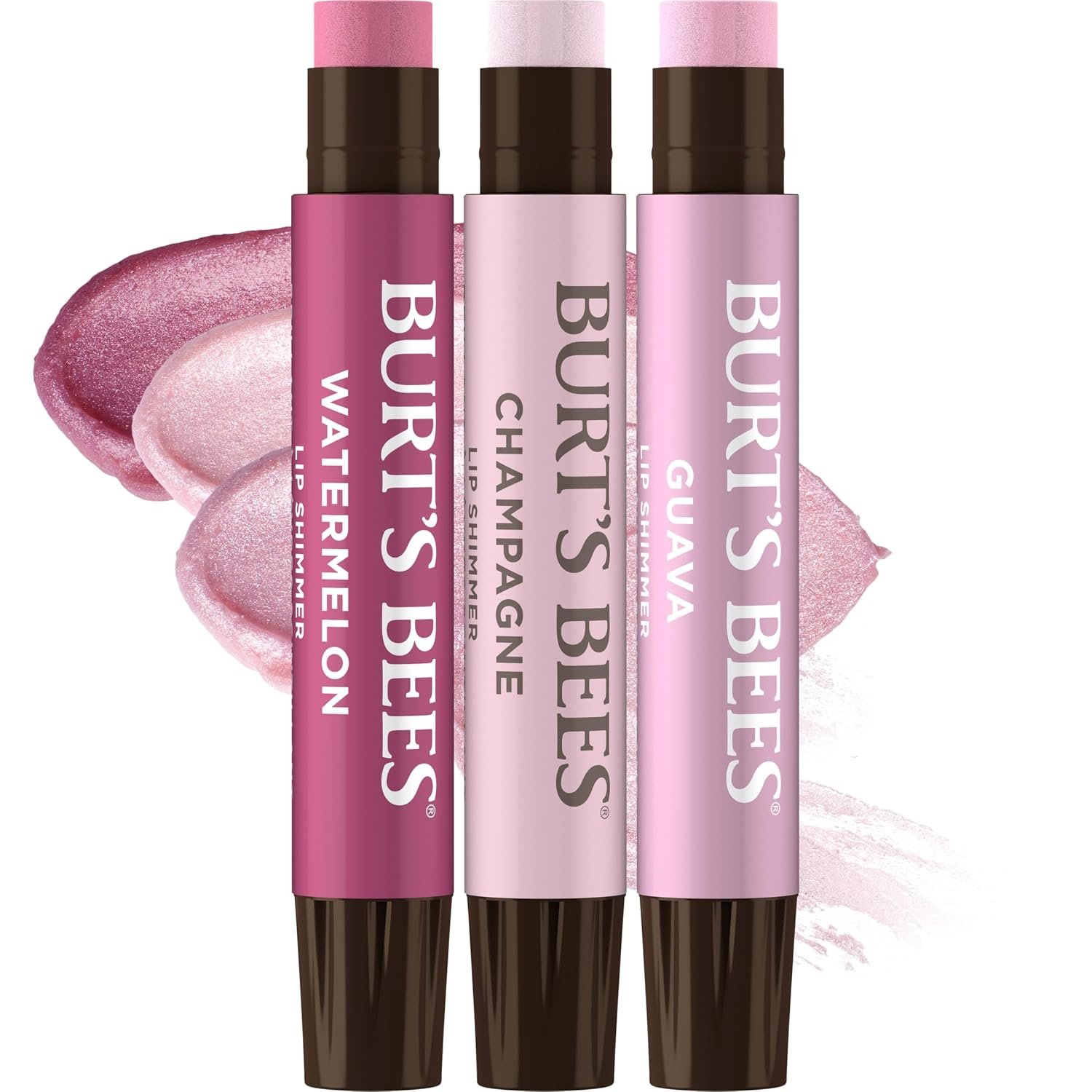 Burt’s Bees Lip Shimmer Pink Collection, Tinted Lip Balm, 0.09 oz., 3 Tubes