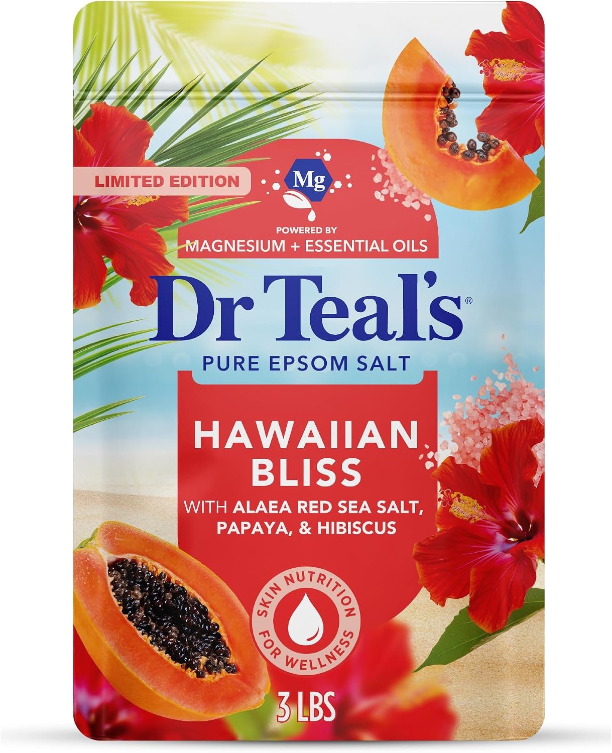 Dr Teal’s Epsom Salt Magnesium Soak, Limited Edition Hawaiian Bliss, 3 lbs