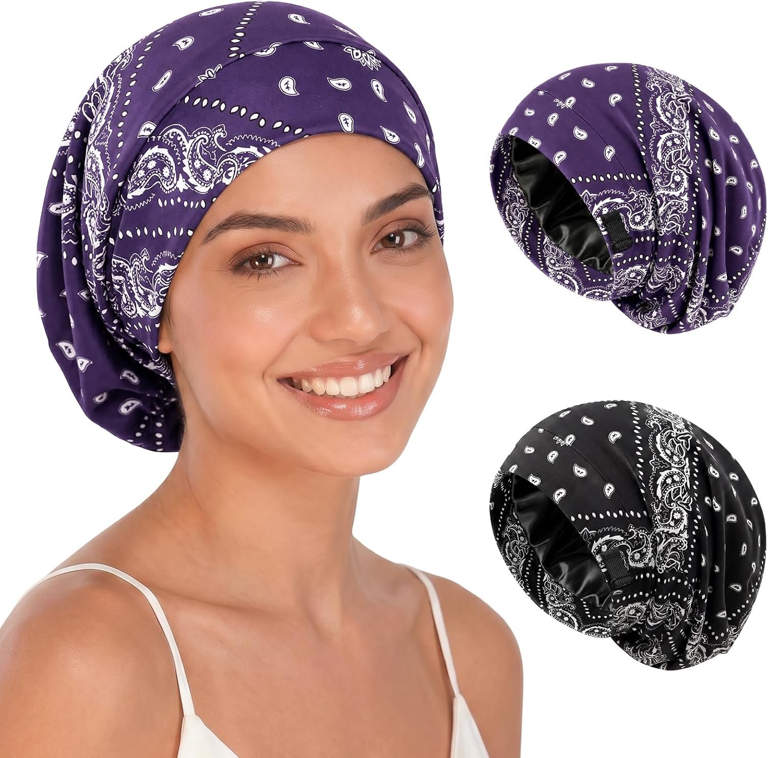 Selalu Satin Hair Bonnet for Sleeping Adjustable Sleep Cap for Women Men