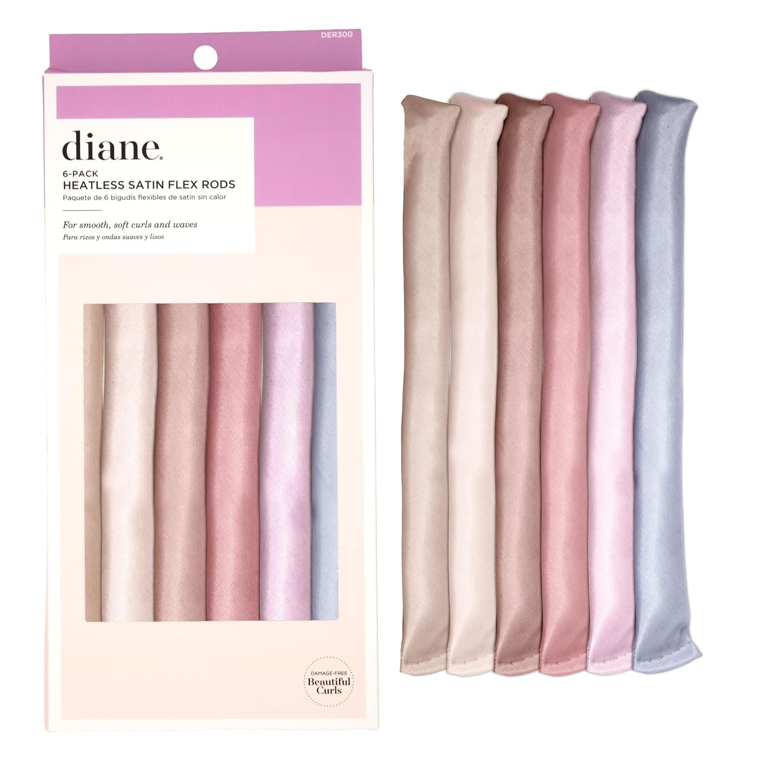 Diane Satin Heatless Curling Rods, 6-Pack, Pastel Colors