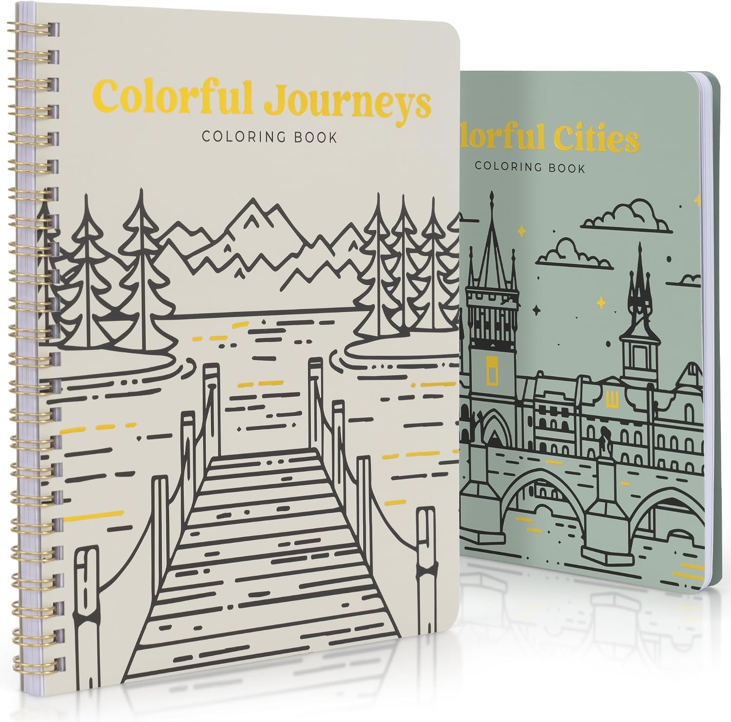 Beautiful Adult Coloring Book Set of 2 for Relaxation – Landmarks Scenery
