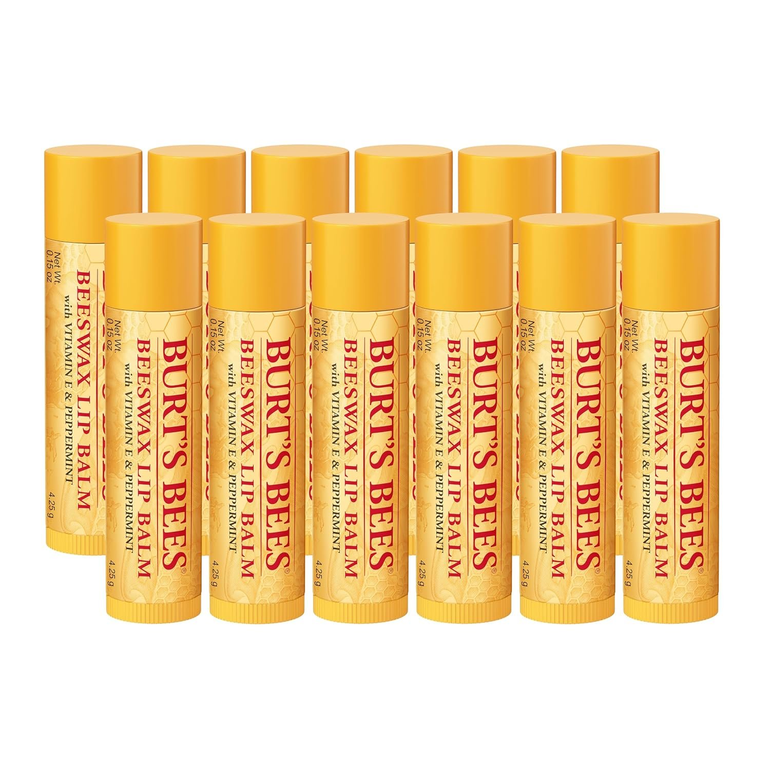 Burt’s Bees Lip Balm, Original Beeswax, 0.15 oz., 12 Tubes