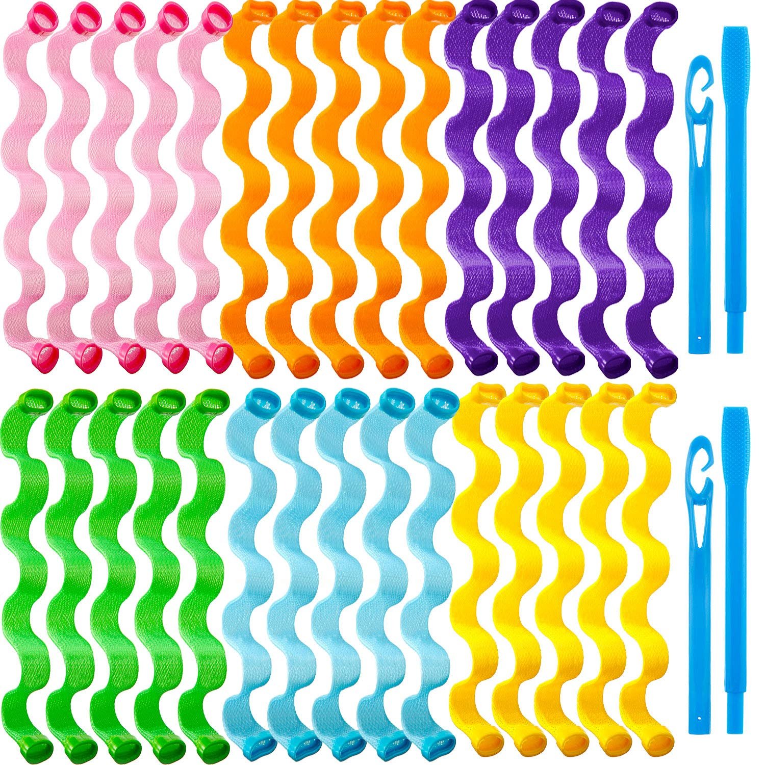 Willbond 30 Pieces Heatless Waves Curlers Spiral Curls Styling Kit, 25 cm