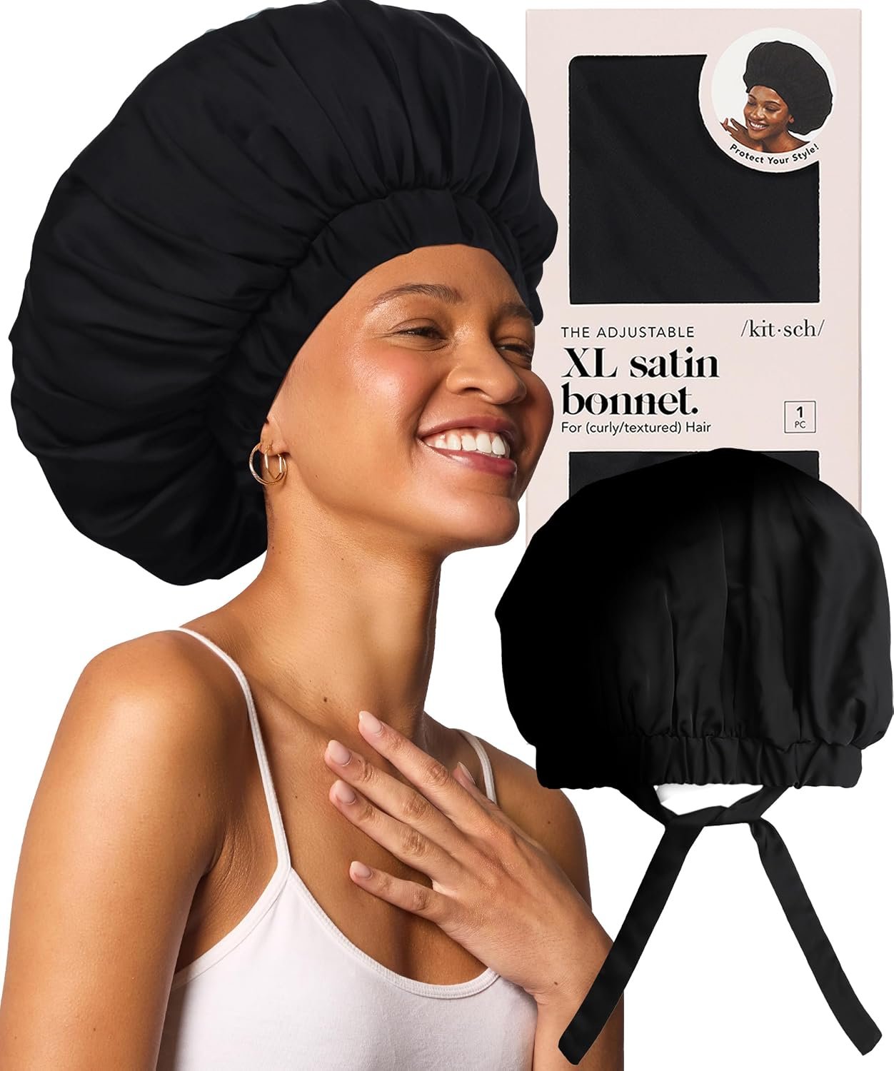 Kitsch XL Satin Bonnet for Sleeping – Black