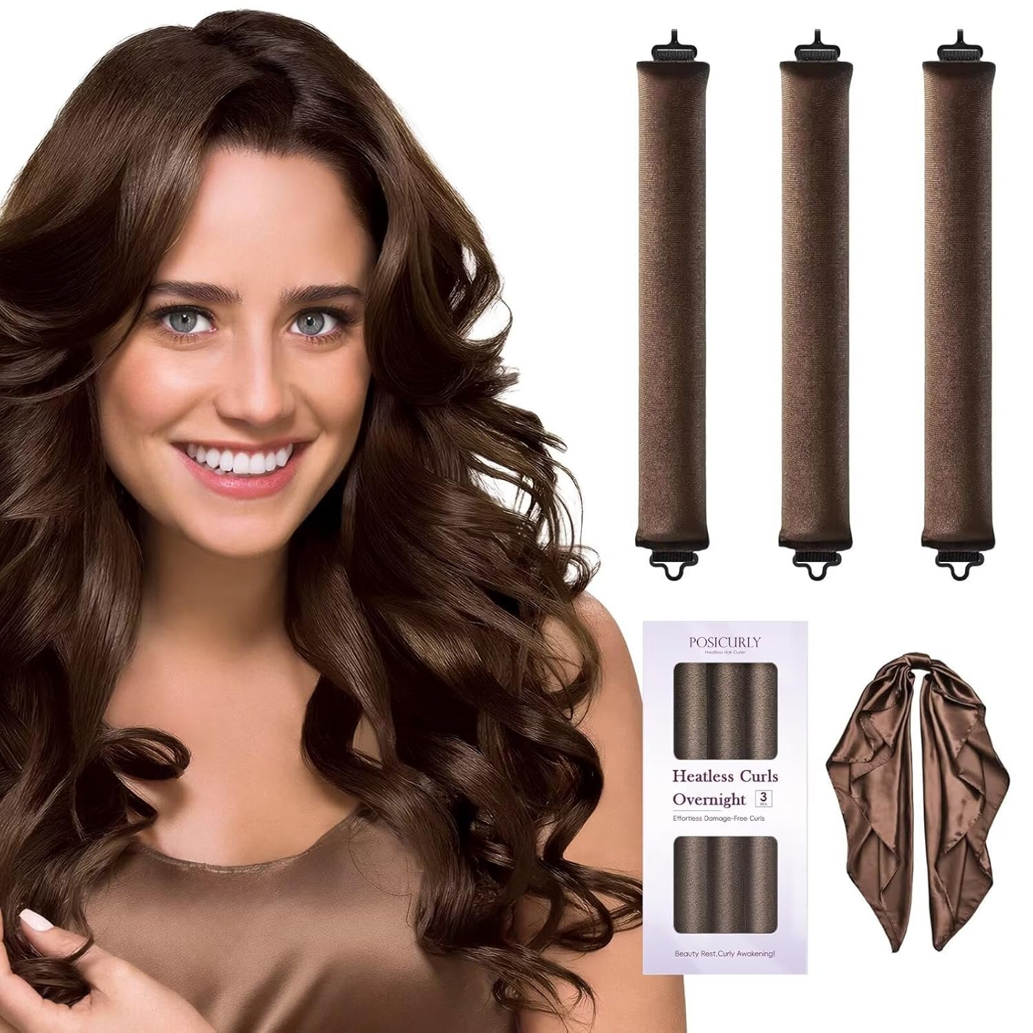 Heatless Hair Curler Overnight Curls-3 Pcs No Heat Curling Blowout Rod to Sleep In,Hair Rollers with Satin Scarf