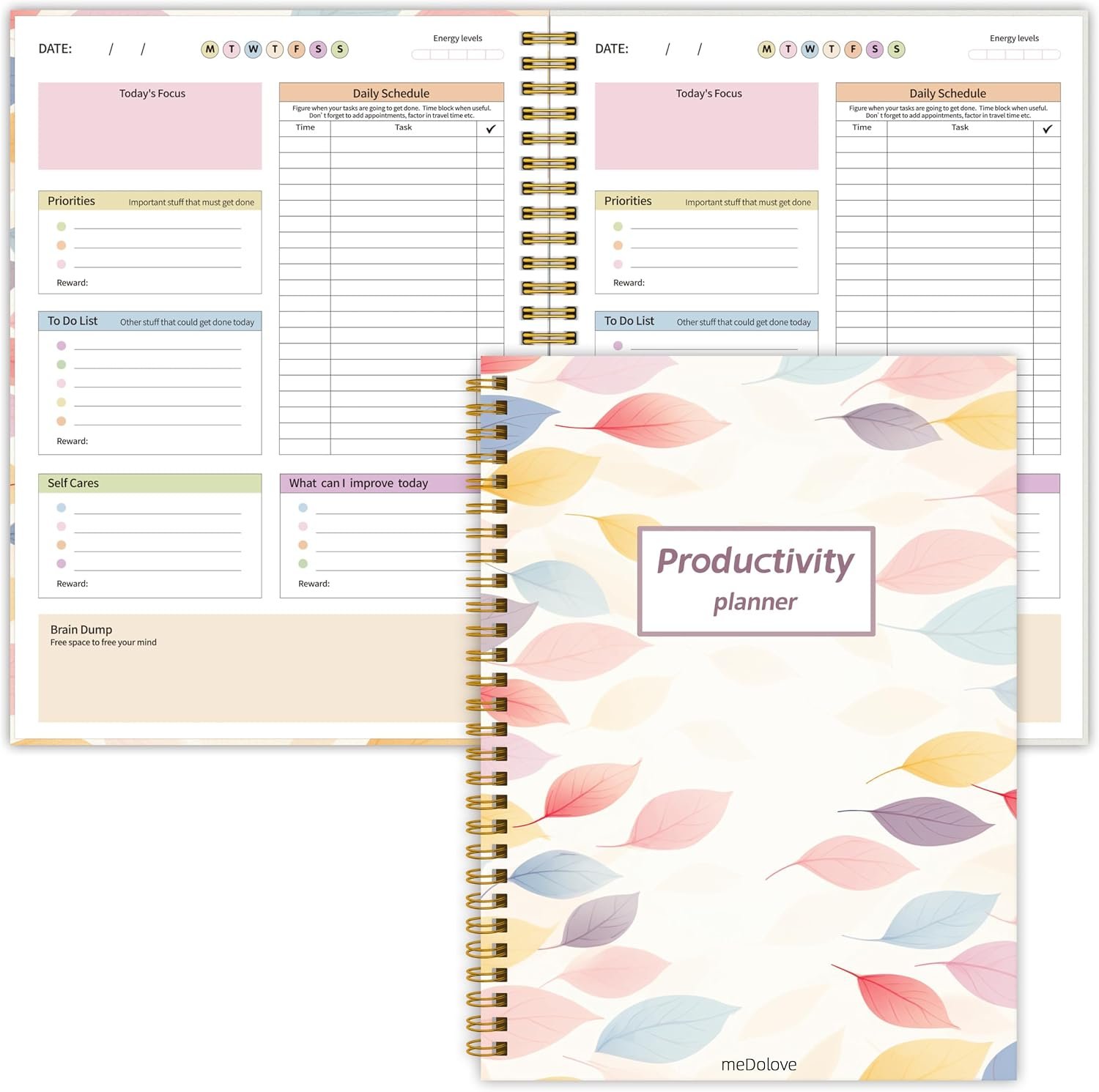 ADHD Daily Planner with Self-Cares, Daily Schedule,To-Do List,Brain Dump