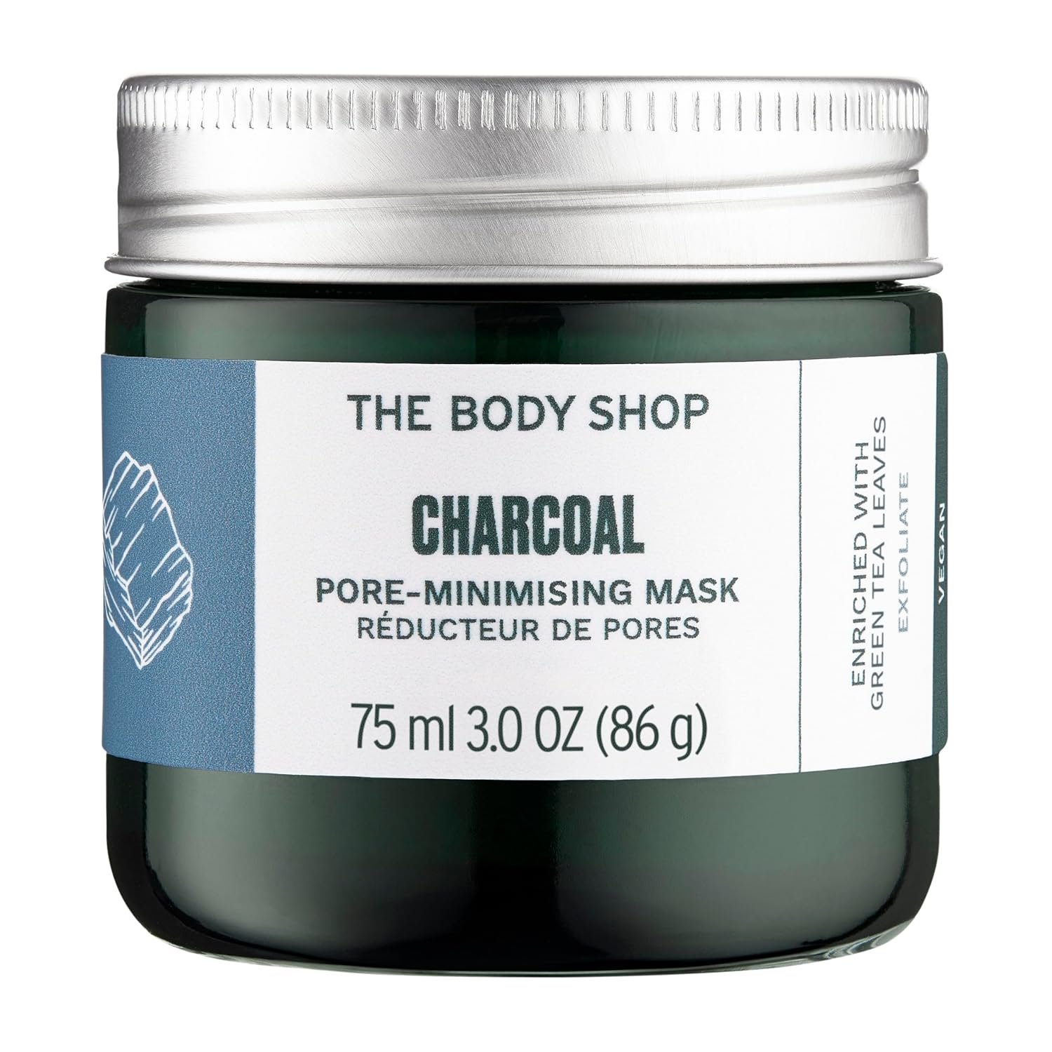The Body Shop Charcoal Pore-Minimizing Mask | Clay-Based Exfoliating Face Mask | Absorbs Excess Oils & Draws Out Impurities, All Skin Types, 75 ml / 3.0 oz