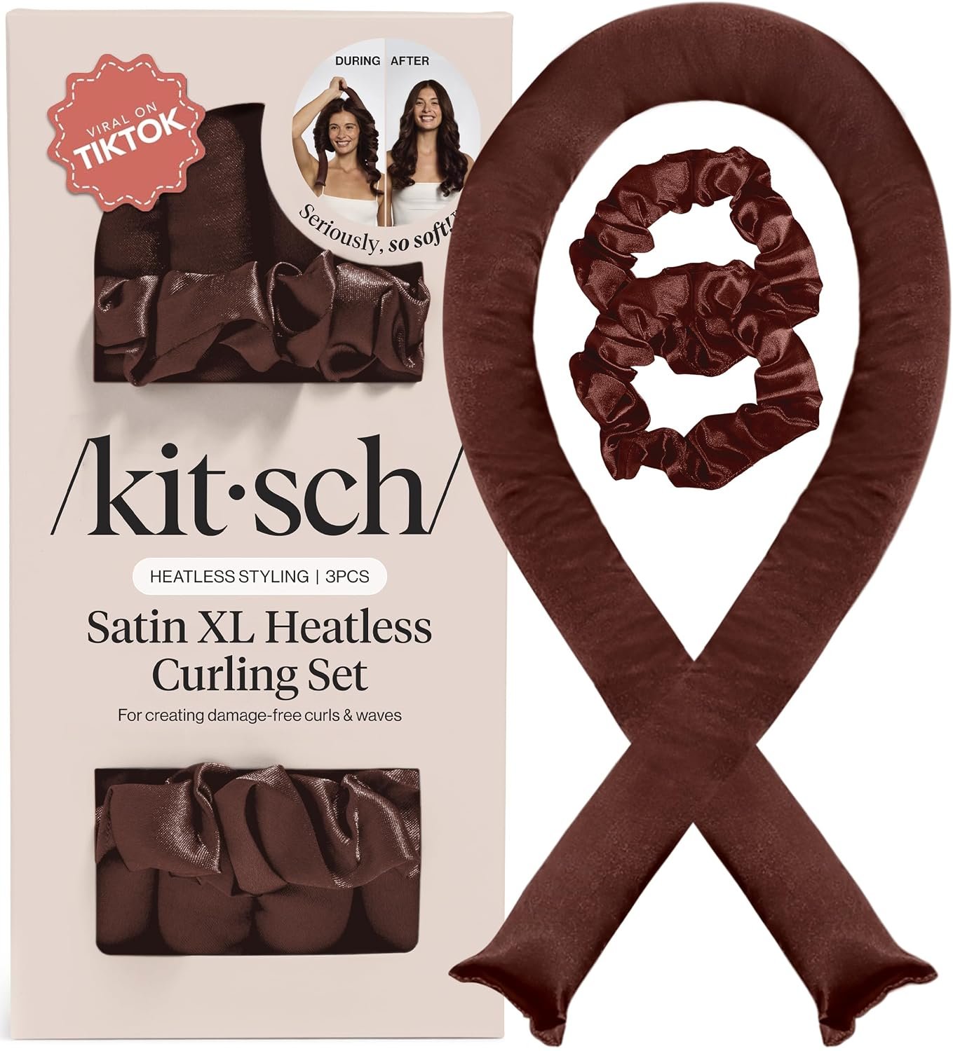 Kitsch Satin Heatless Curls Overnight Set – Chocolate