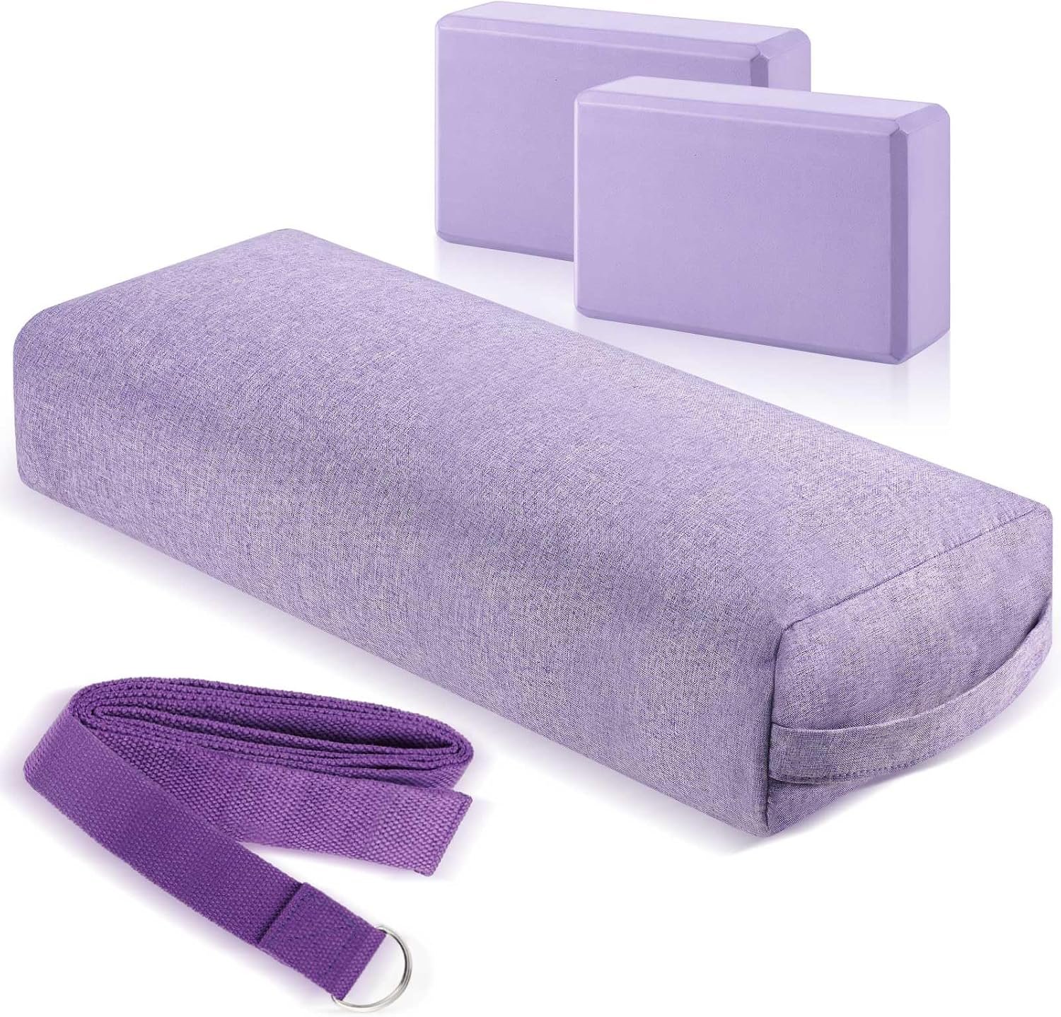 4 Pcs Yoga Bolster Pillow Blocks with Strap Set