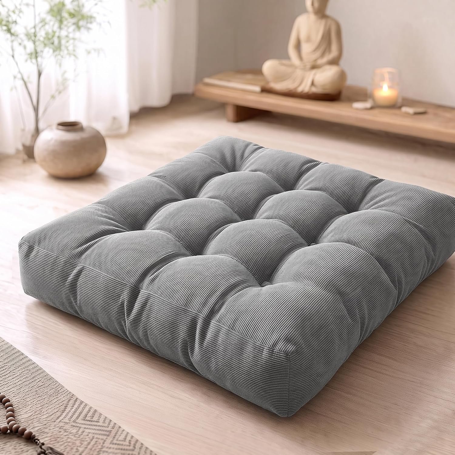 Large Floor Pillow for Adults, Square Meditation Cushion, 22 Inch Grey
