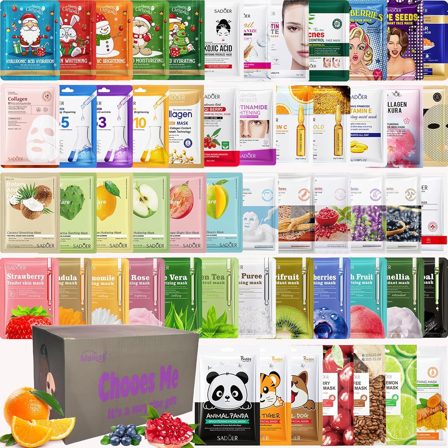 Collagen Face Masks Variety Set, 55 Pack