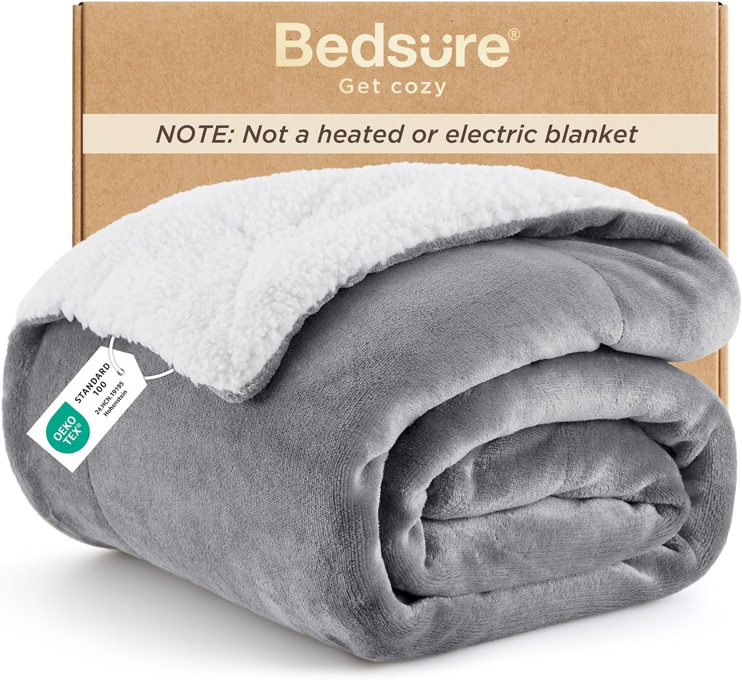 Bedsure GentleSoft Sherpa Fleece Throw Blanket for Couch, Non-Heated, Thick & Warm Cozy Comfort Christmas Blanket for Winter Fall, Soft Fuzzy Plush Throw Gifts for Women and Men, Grey, 50×60 Inches