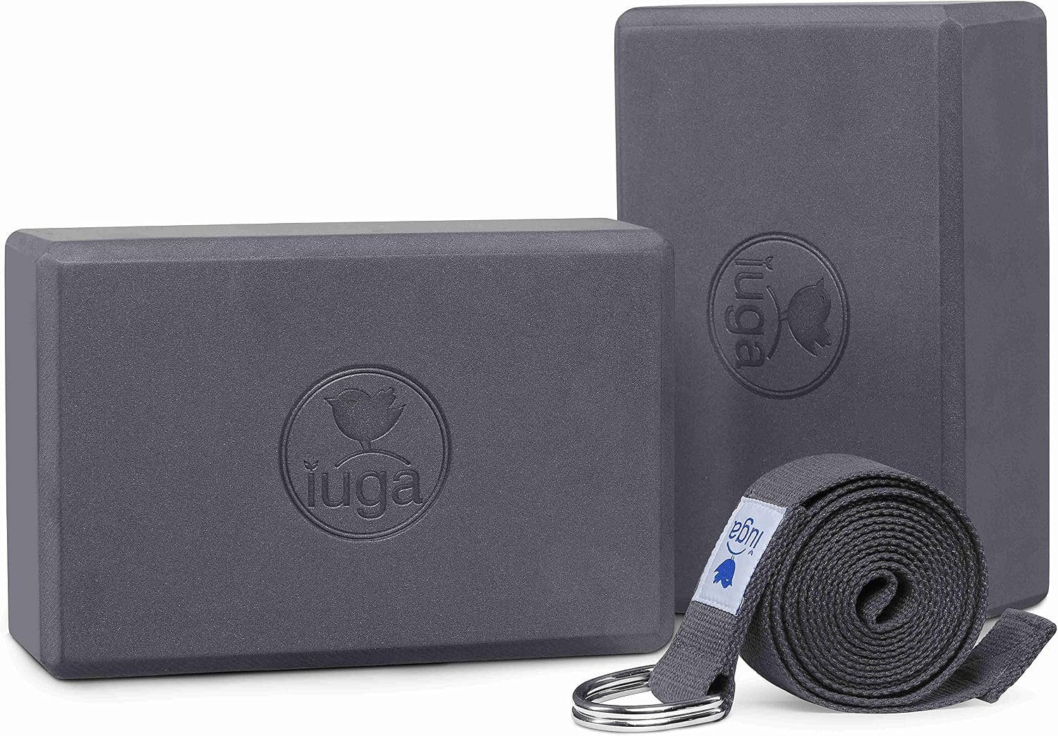 IUGA Yoga Blocks 2 Pack With Strap Non Slip High Density 9″x6″x3″ Solid & Cork Yoga Block With Yoga Strap to Improve Strength Balance for Yoga Pilates Meditation
